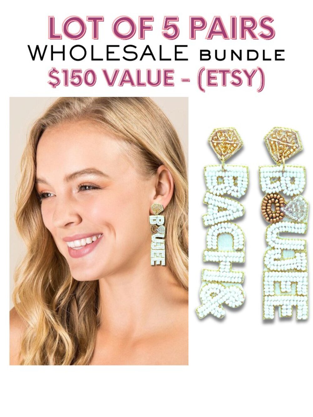 NEW Wholesale LOT OF 5 BACHELORETTE PARTY Bach + Boujee Beaded Wedding Earrings